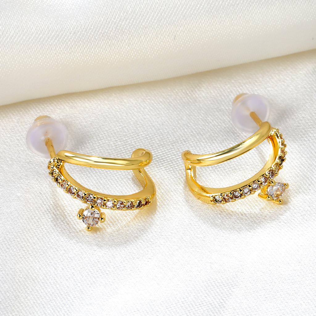 Delicate Shining Crystal Zircon Titanium Steel Hoop Earrings Piercing Ear Clips Minimalist Fashion Jewelry For Women Party Gifts