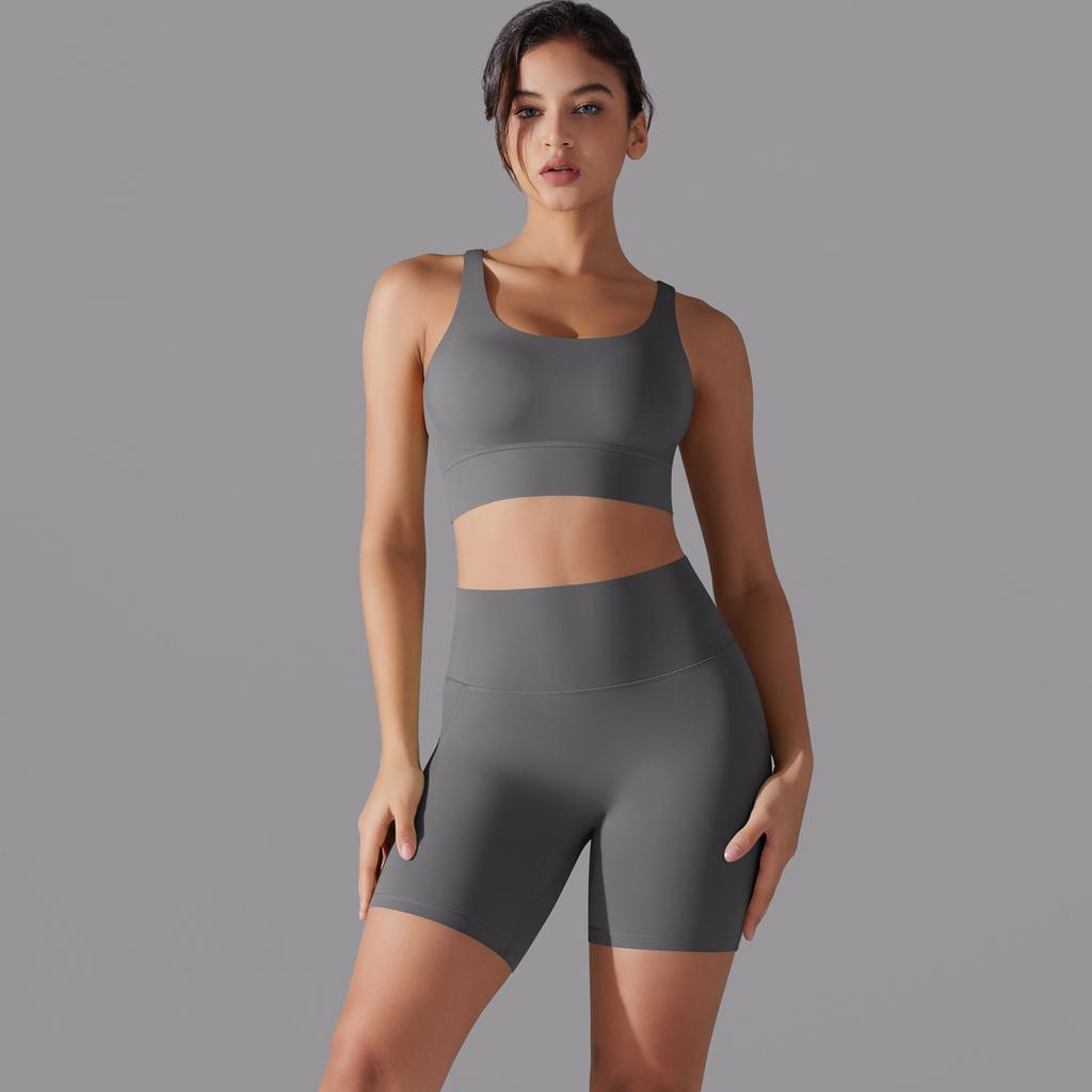 Nessaj Женский черный корс бюстгальтер спортивный комплект Beauty Back Bra короткие брюки для занятий йогой спортивная одежда 2 шт. тренировочные комплекты