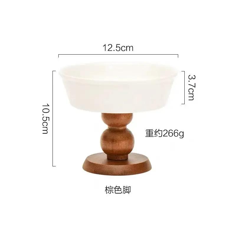 Новая креативная керамическая тарелка для закусок в стиле ретро на высоких ножках, изысканная чаша для чая, фруктов и блюдца, французская десертная чаша, высокий деревянный бокал для вина
