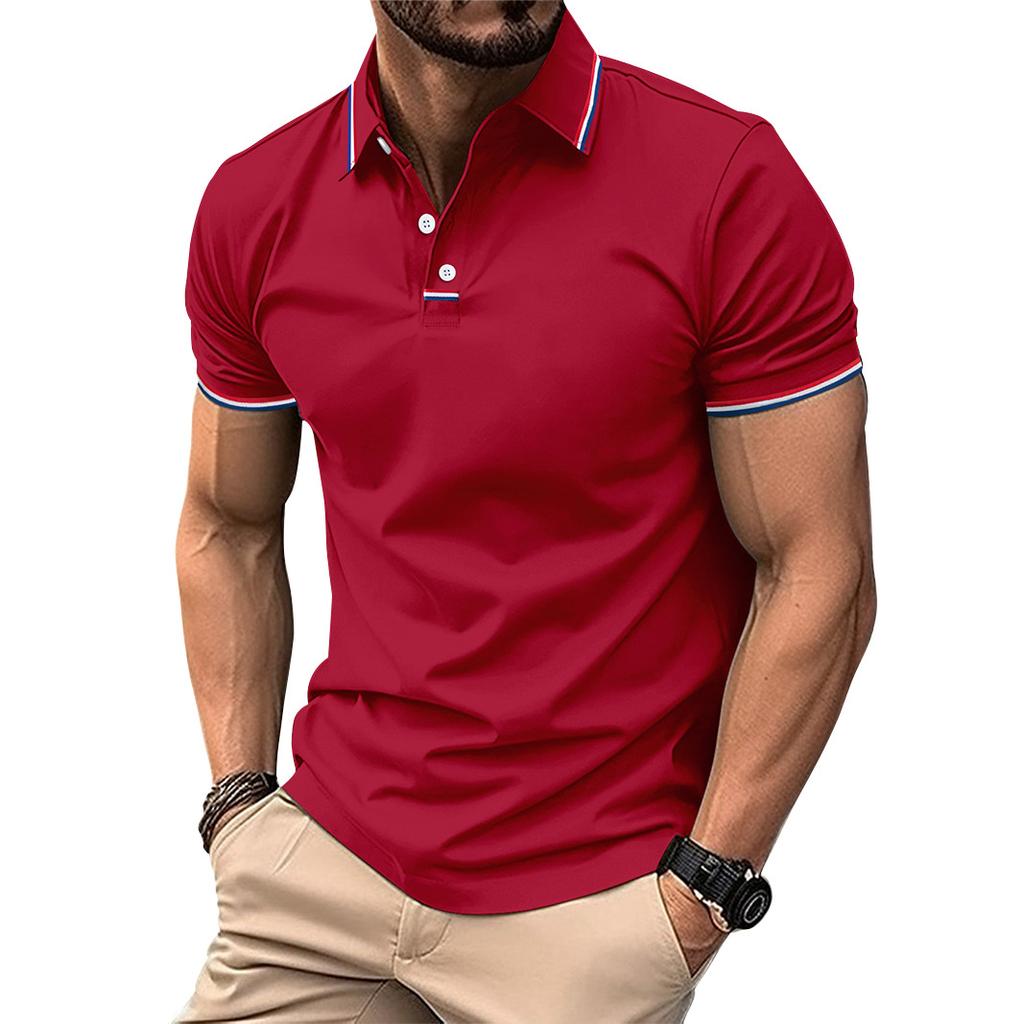New Arrival Men's Casual Polo Shirt Collar Patchwork with Ribbed Trim Button-Front Business Solid Colour Versatile T-Shirt