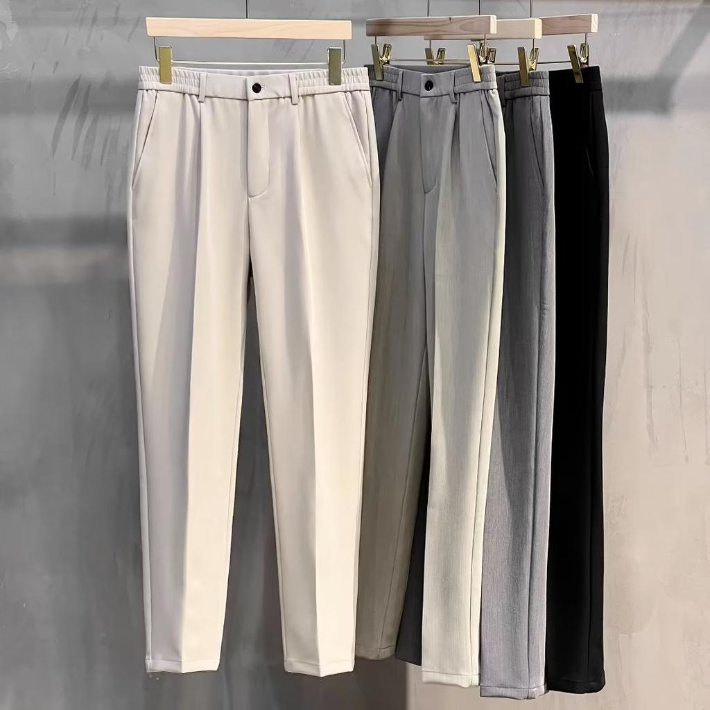 Plus Size Spring Summer Men's Casual Pants Suit Pant Slim Fit Work Elastic Waist Jogging Business Trousers Male Black