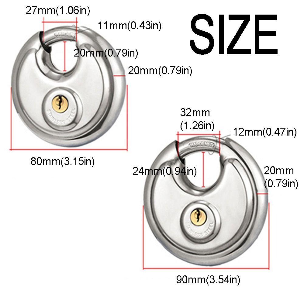 Stainless Steel Round Disc Lock with 2 Keys Security Lock Disc Locking Padlock  Outdoor Use