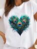 (Asian Size) Women Casual T Shirt Tee Top Feather Style Cute 90s Fashion Printed Lady Female Graphic Short Sleeve T-shirts Clothing