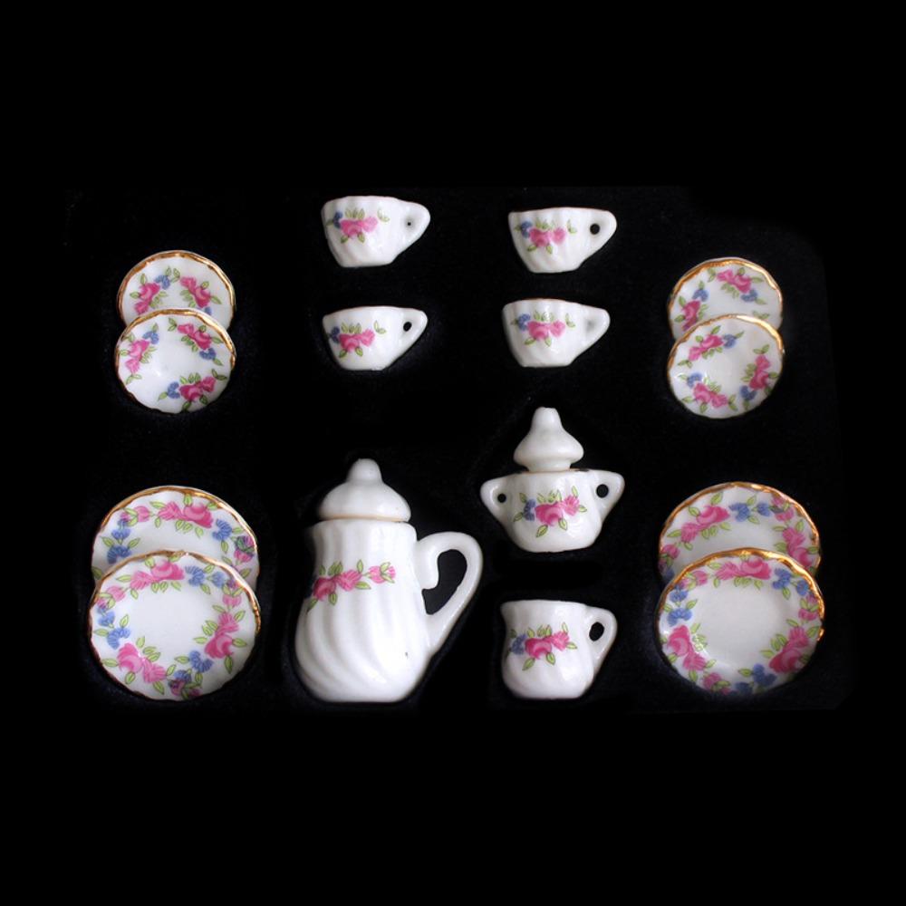 Kettle Dollhouse Miniature Tea Set Ceramic Miniature Porcelain Tea Cup Set  Dollhouse Ornament
