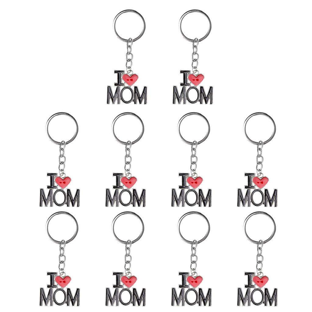 10Pcs Keychain Alloy Material Heart Pendant Family Birthday Present Key Ring DecorationMOM