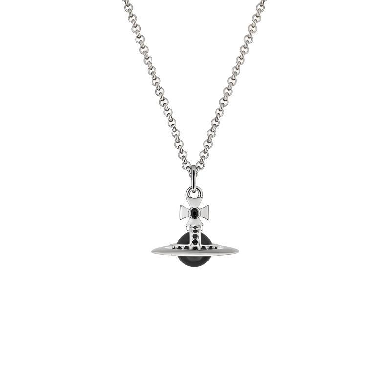 VIVIENNE WESTWOOD Маленькое 3D-подвеска-сфера Сатурн Ожерелье Мужчины и Женщины Стиль для пары Серебристый/Черный 63020097-02P755