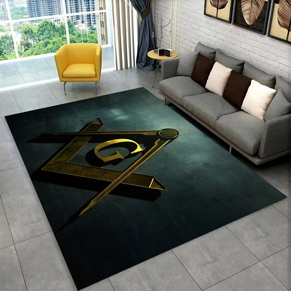 3D Freemason Masonic Illuminati Ring Area Rug,All Seeing Eye Carpet Rug for Living Room Bedroom Doormat Decor,Non-slip Floor Mat