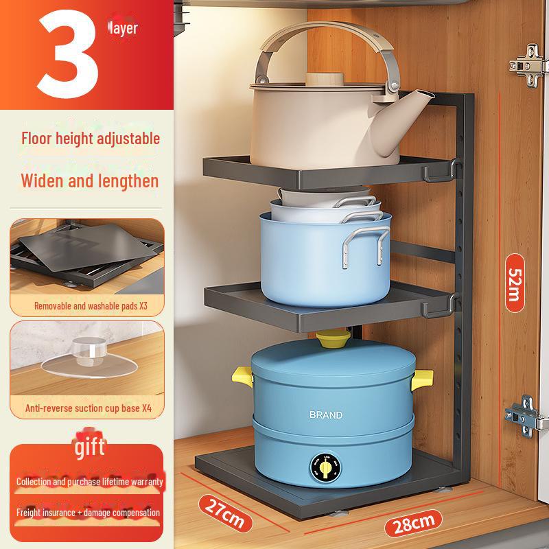 Многоуровневая стойка для хранения кастрюль на кухне, под раковиной и на столешнице