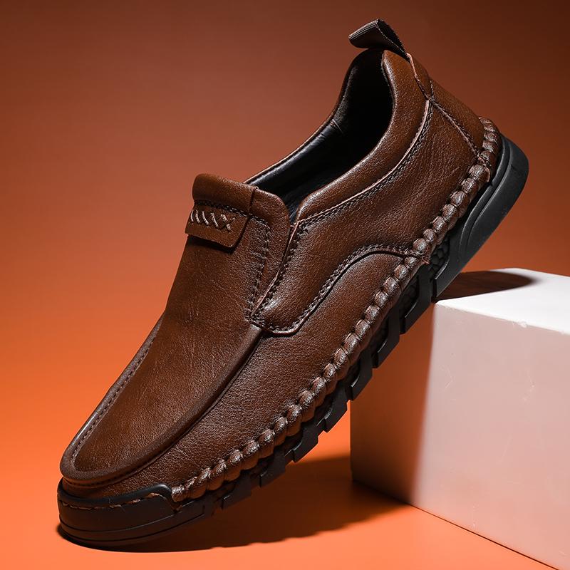 Fashion Genuine Leather Men's Loafers Non-Slip Slip On Walking Flats Breathable Outdoor Casual Shoes Male Work Office Driving Footwear