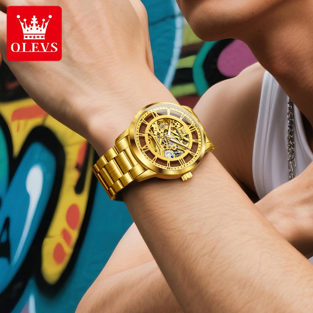 OLEVS Automatic Watch for Men Fully Hollow Personality Mechanical Men's Watches Luxury Brand Original Waterproof Wristwatch 6728