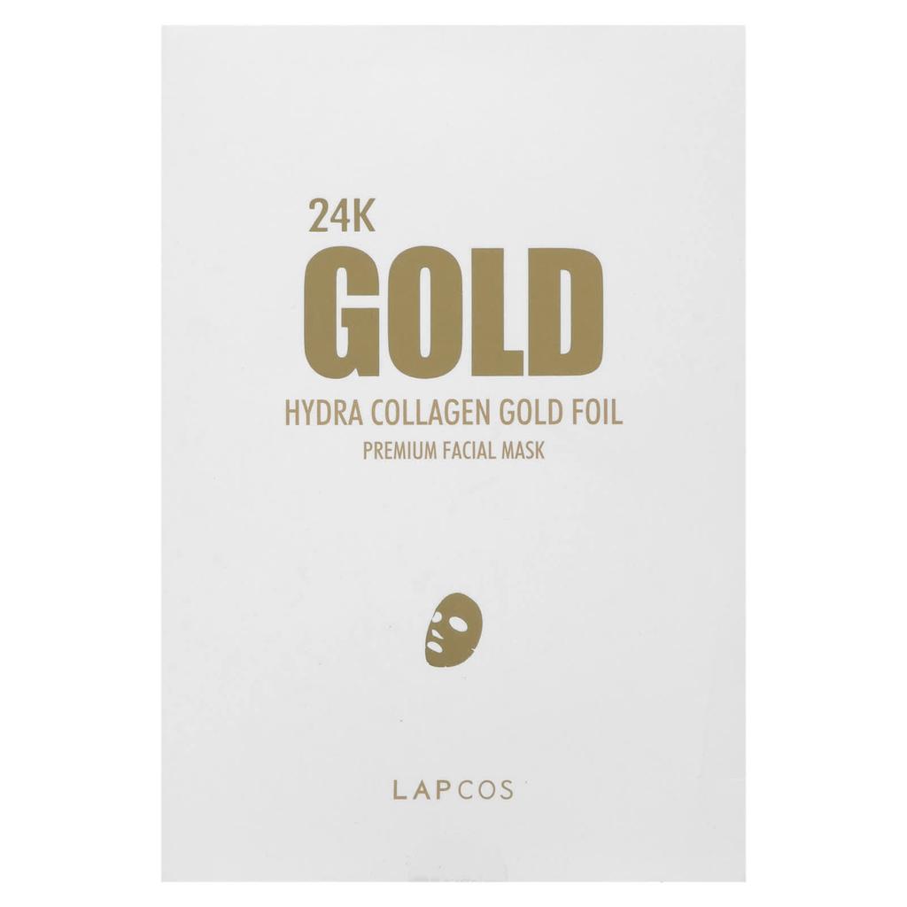 LAPCOS 24K Gold Hydra Collagen Gold Foil, Premium Facial Beauty Sheet Mask, 5 Sheets, 25 G (0.88 Oz) Each