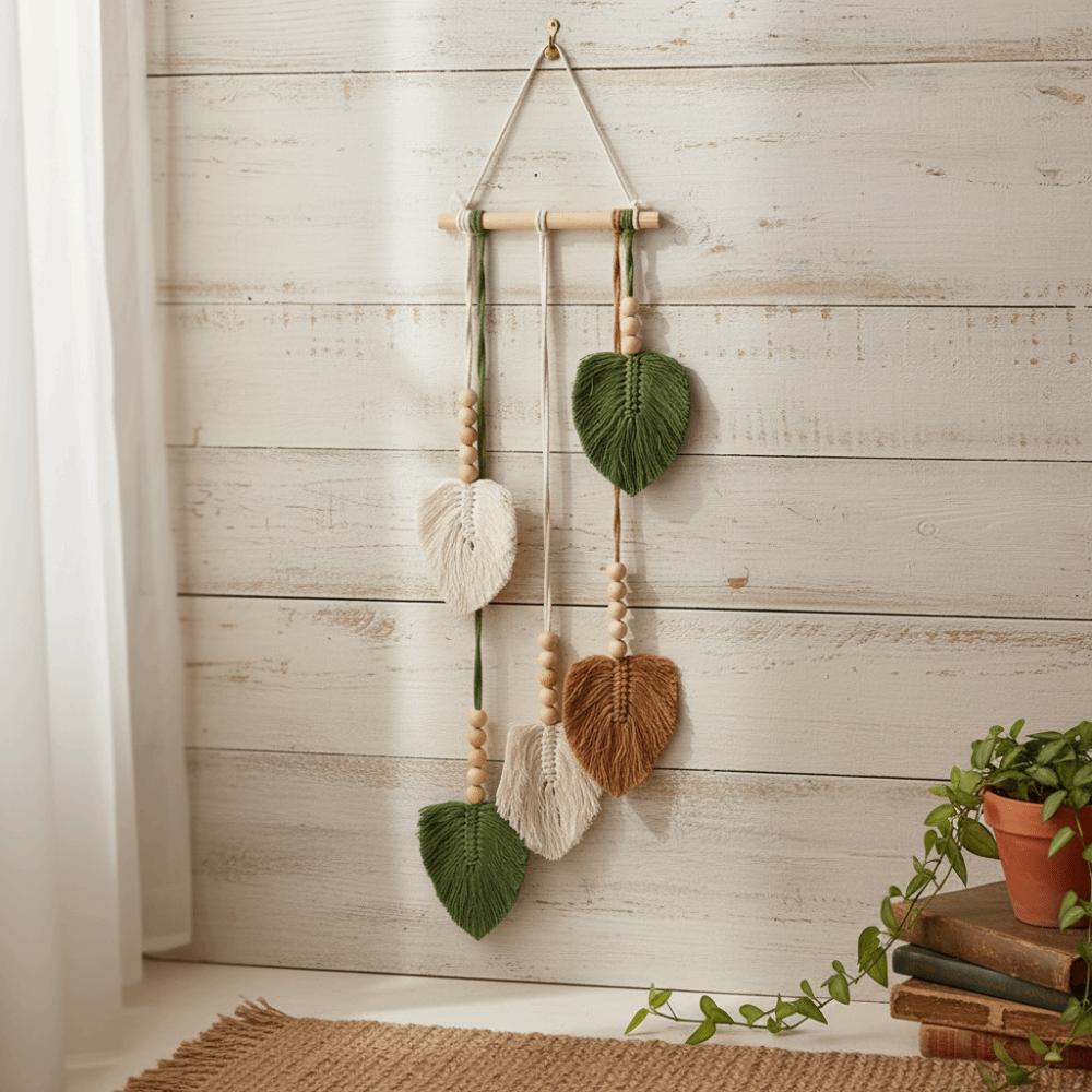 Handmade Wall Art Leaf Tapestry Tassel Wall Hanging Pendant Vintage Handwoven Tapestry Home Decor