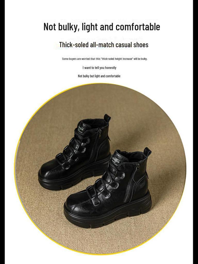Martin Women's 8cm Height-Increasing Velvet Boots, Retro Thick-Soled High-Tops for Autumn/Winter 2024.