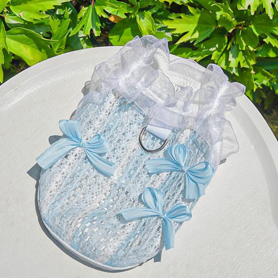 Pet Sleeveless Shirt Ruffle Collar Lace Bowknot Decor Breathable Spring Summer Small Medium Dog Cat Vest Clothes Outfit Apparel Pet Supplies