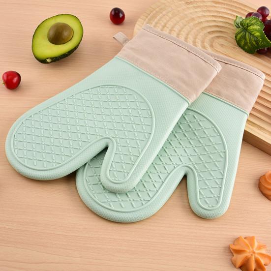 2Pcs Silicone Oven Mitts High Temperature Kitchen Gloves Non-Slip Silicone Lined Oven Gloves Machine Washable Kitchen Gloves for Baking Grilling