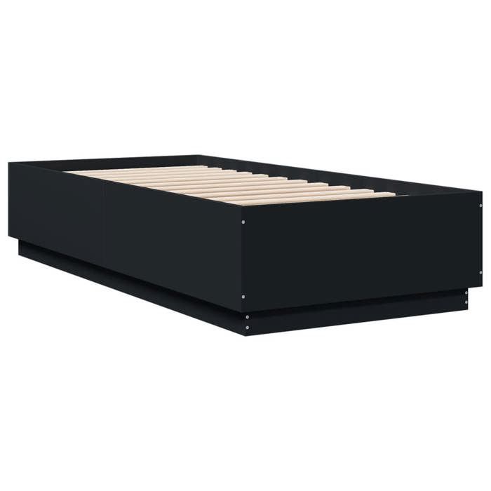 VidaXL Cadre de Lit avec Lumières LED, Lit Simple avec Sommier à Lattes, Lit Adulte de Chambre, Moderne, Noir 90x200 cm Bois 3209633