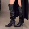 Сапоги на высоком каблуке Женские сапоги осень 2024 Весенние и осенние сапоги Spice Girls Острые каблуки выше колена Широкие сапоги с ворсом