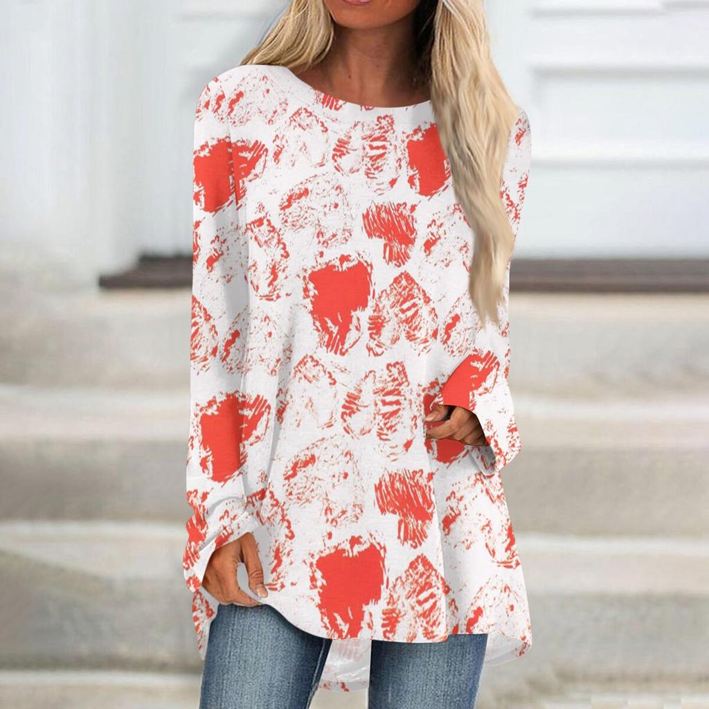 Женская мода повседневная блузка с длинным рукавом и принтом «Любовь ко Дню святого Валентина», круглый вырез, пуловер