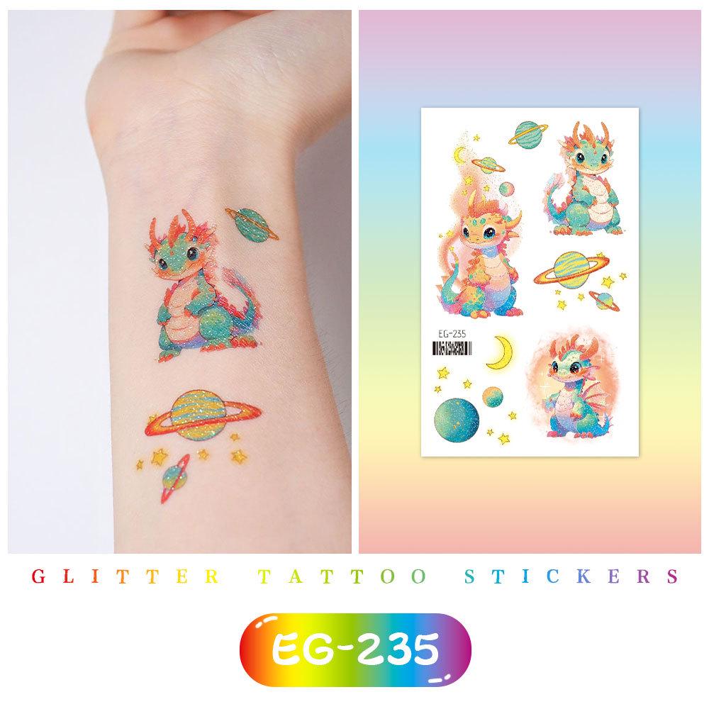 Красочные милые мультяшные животные блестящие татуировки наклейки для детей