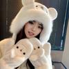Plush Bear Ear Hat for Women In Autumn and Winter Thickened Warm Ear Protection Goggles Cute Lei Feng Hat Riding Gloves