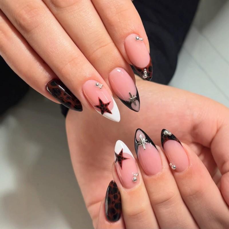 Short Press On Nails Star Leopard Print Reusable Fake Women