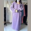 Soft Flannel Women's Nightgown Thickened Jacquard Sleepwear Dress Solid Color Comfortable Night Dress