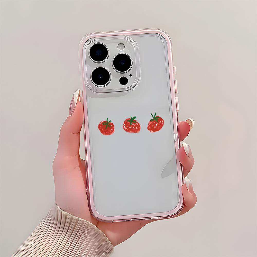 Милый Чехол Для Телефона С Рисунком Помидоров Для iPhone 11 12 13 14 15 16 17 Pro Max Plus 17 Air 2 в 1 Конфетный Цвет Прозрачный Силиконовый Мягкий Чехол