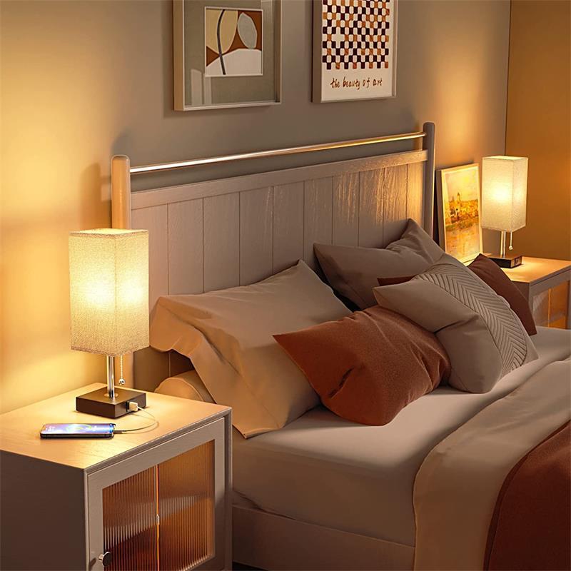 Cloth-shaded Table Lamp with Touch-sensitive Three-level Dimming USB Rechargeable AC Plug Suitable for Bedroom Bedside Tables