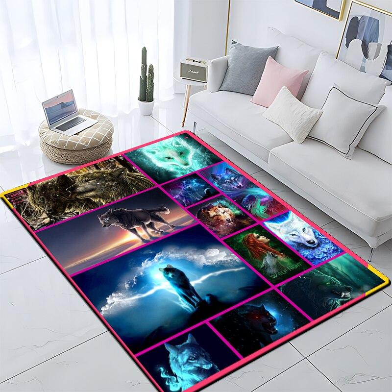 Art Animal Wolf 3D Print Carpets for Living Room Bedroom Decor Carpet Soft Flannel Home Bedside Floor Mat Play Area Rugs Gifts