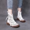 Ethnic Style Summer Boots Retro Genuine Leather Hollow-out Soft Sole Breathable Women's Shoes