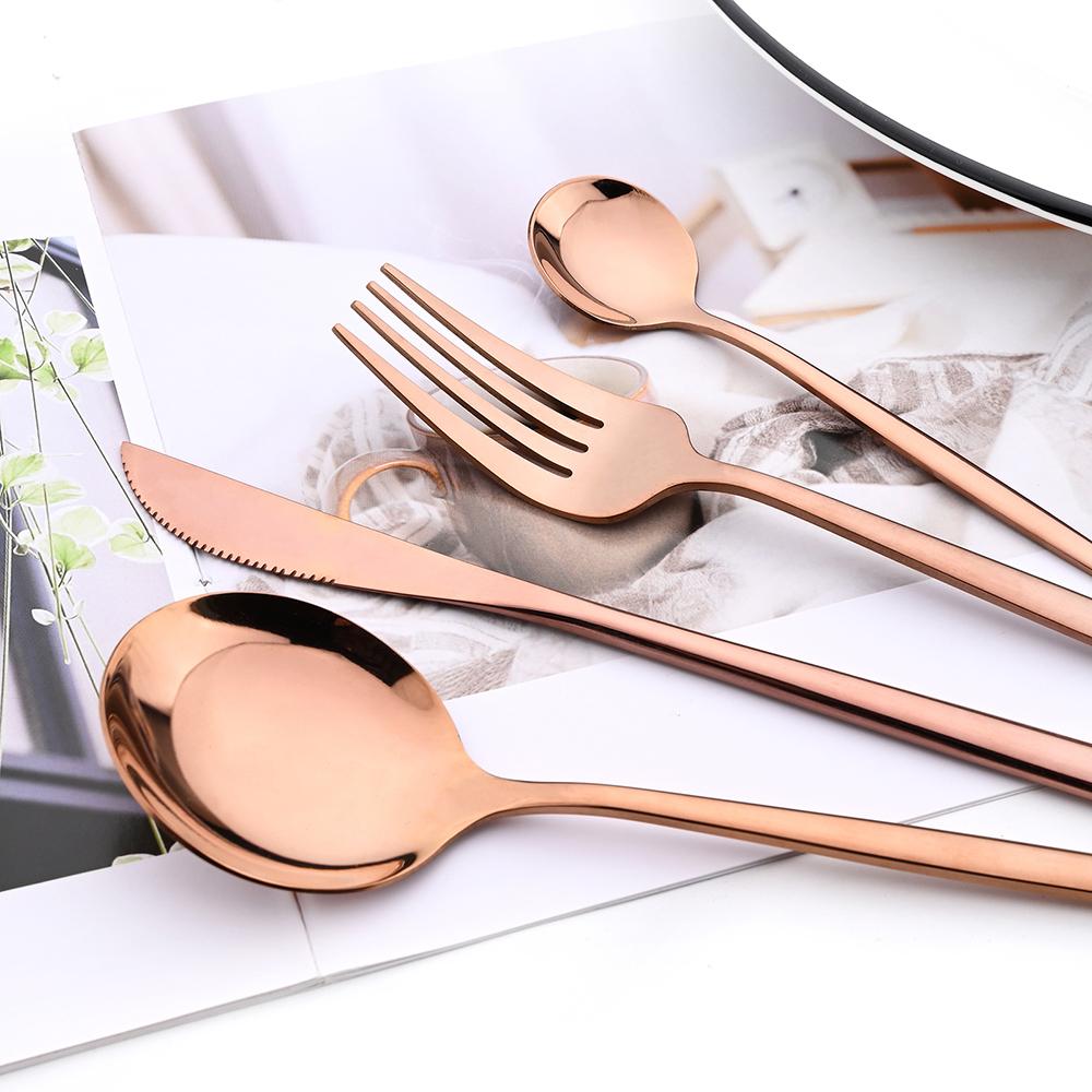 4pcs Gold Dinnerware Set Stainless Steel Tableware Set Knife Fork Spoon Flatware Set Dishwasher Safe Silverware Cutlery Set