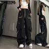 Cargo Pant Women Y2k Streetwear Casual Wide Leg Trousers American Hip Hop High Waist Big Pockets Lace Up Loose Lady Pants