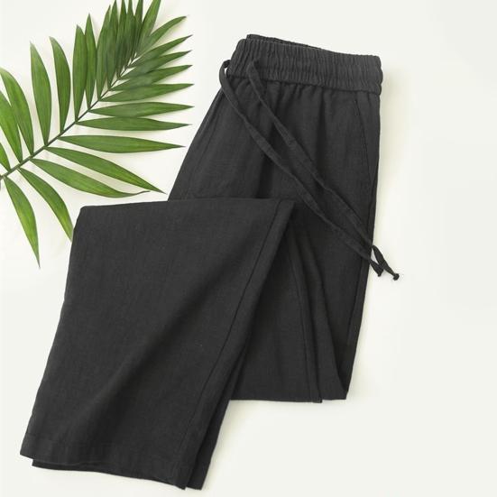 Men Long Pants Adjustable Drawstring Elastic Waist Casual Trousers with Pockets Solid Color Versatile Casual Wear