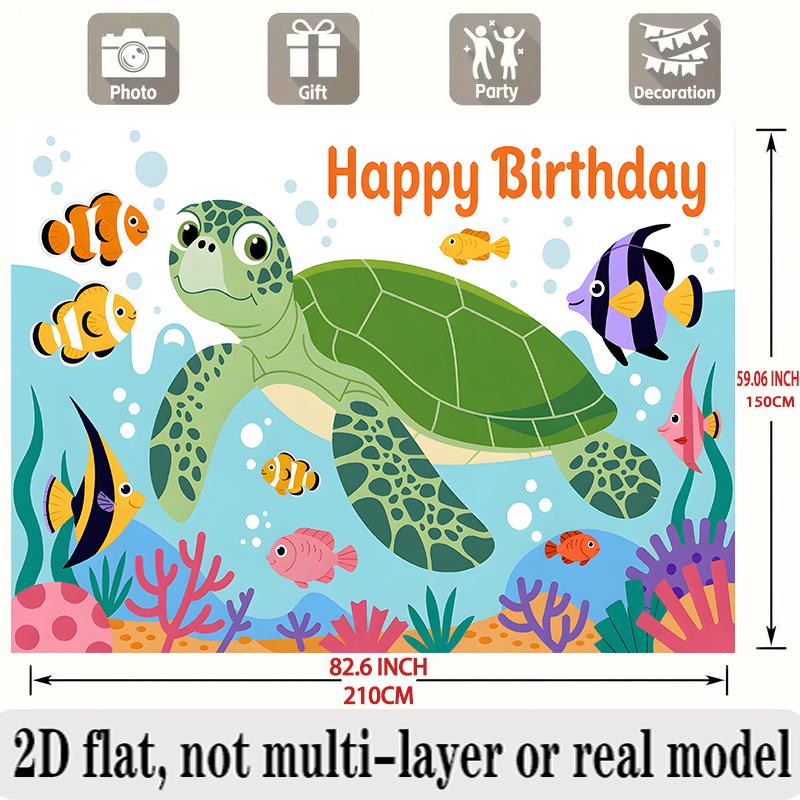 Sea Turtle Birthday Banner, Coral Reef Fish Backdrop Wall Decor for Party