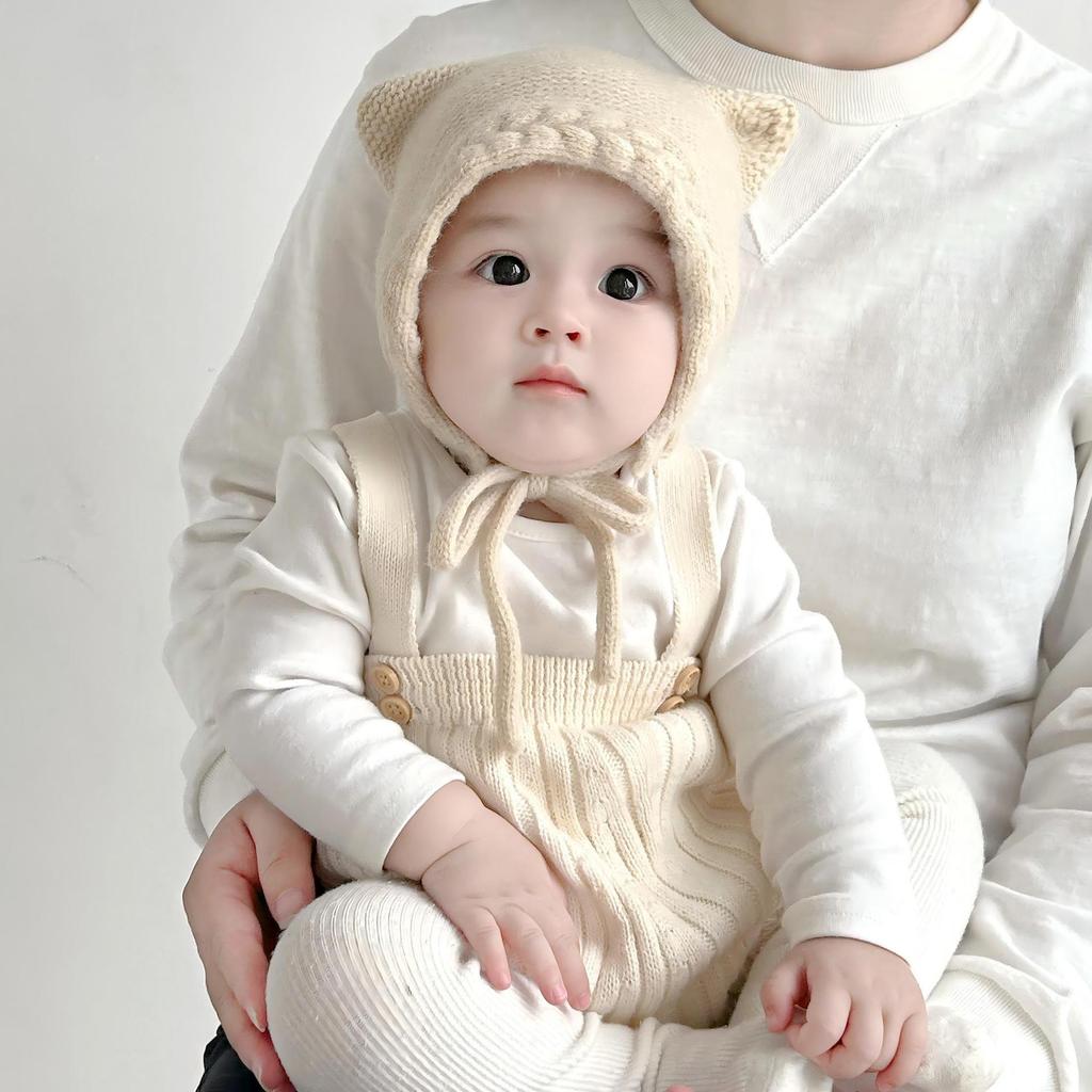 Вязаная шерстяная шапка с защитой ушей для новорожденных - Теплый зимний пуловер для мальчиков и девочек