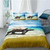 Ocean Duvet Cover Set Queen Double Size Polyester Ocean Animals Fishes Tortoise And Rainbow Color Coral Printed Comforter Cover