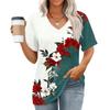 Womens Tops V-neck Short Sleeve Blouses Casual Fashion Print Tunic Tops With Pockets