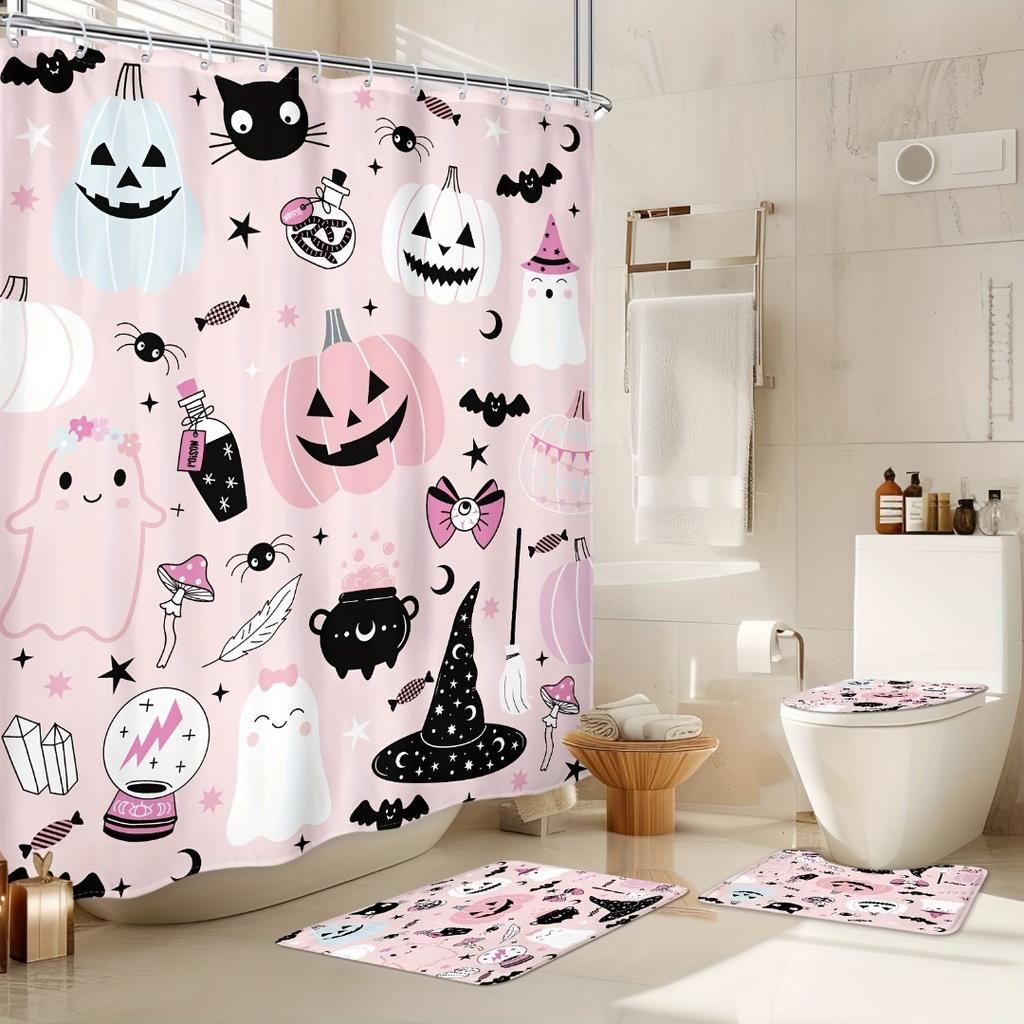1/4Pcs Halloween Decoration Skeleton Couple Pattern Shower Curtain Bathroom Decor Halloween Decoration Indoor Showr Curtain