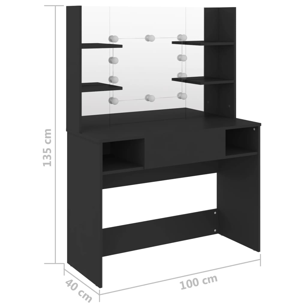 Makeup Table with LED Lighting 100 x 40 x 135 cm MDF Black