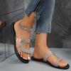 Fashion Rhinestone Shoes Female 2025Flat Bottom Large Size Slippers Round Head Open Toe Lightweight Non-slip Casual Beach Ladies Sandals