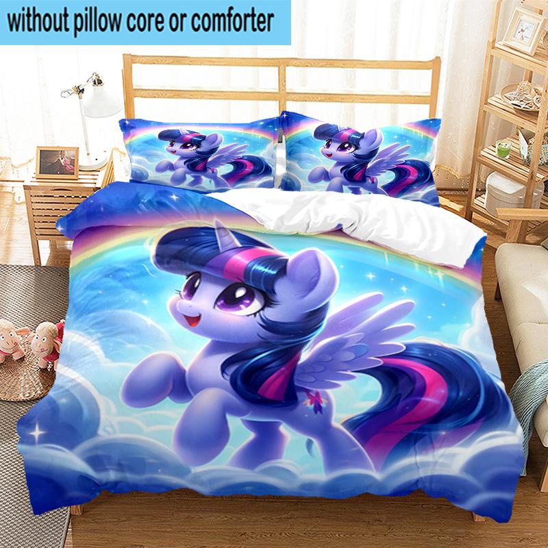 3PCS Twilight Sparkle's unicorn 3pcs Bedding,Including 3PCS Duvet Cover And 2pcs Pillowcases Perfect for Christmas,Ideal for Bedroom, Dormitory