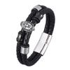 Stainless Steel Buddha Head Men Bracelets Bangles Trendy Double Braided Leather Bracelet