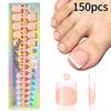 150 шт. Натуральные нюдовые короткие квадратные накладные ногти на ногах Матовые белые французские кончики Прижимные накладные ногти на ногах Полное покрытие Мягкий гель Накладные ногти на ногах 15 размеров