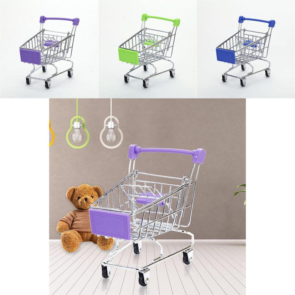 Delightful Mini Metal Shopping Trolley And Multi-functional Basket Toy For Engaging Kids Role Play