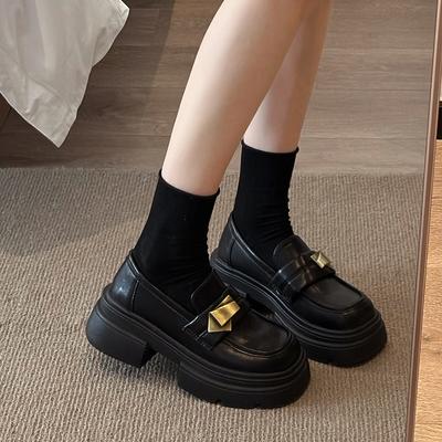 Черные туфли на платформе в британском стиле, маленькие кожаные женские, новая коллекция весна-осень 2025, ретро Мэри Джейн, лоферы на одной педали, одинарные туфли