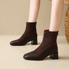 2025 New Square Toe Solid Women's Boots Trend Outdoor Short Tube Boots Square Heel Zippered High Heels Shoes Short Plush Lining