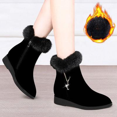 Зимние сапоги из натуральной кроличьей шерсти, женские зимние утепленные хлопковые сапоги, бархатная обувь на плоской подошве, теплая хлопковая обувь для мам, большой размер