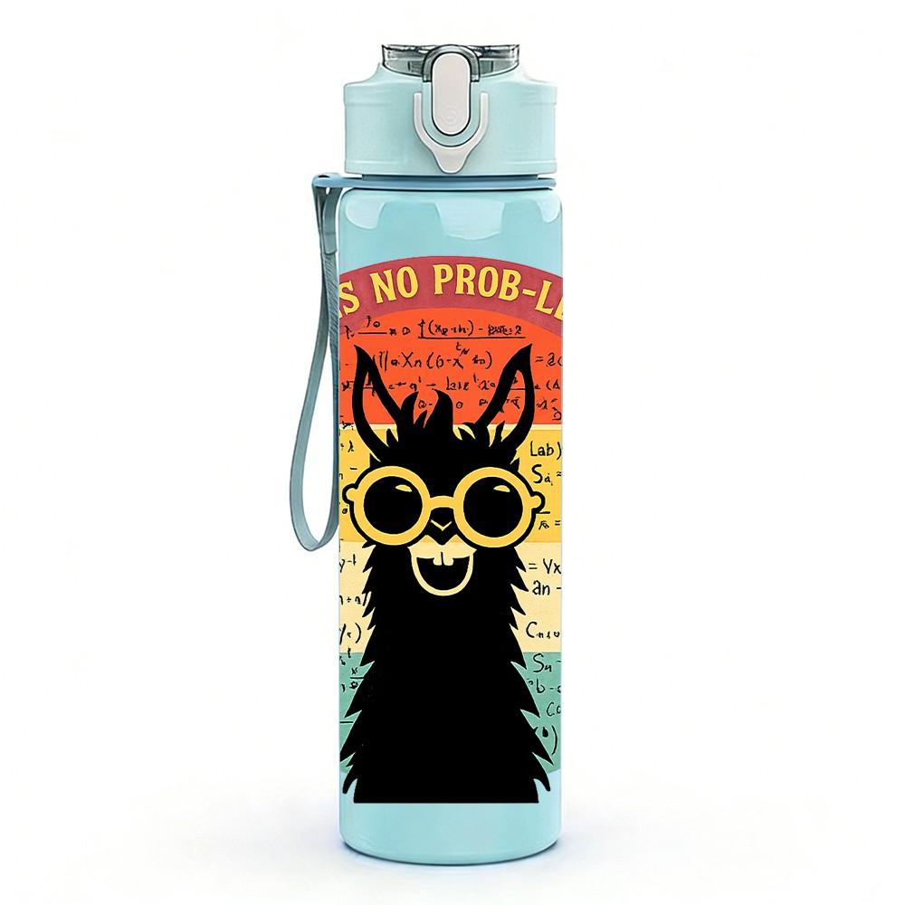 1PC Llama Retro Sunset Badge Print 750ml Color Plastic Sports Water Bottle Leakproof Flip Straw Lid Suitable for Sports Office Home Use
