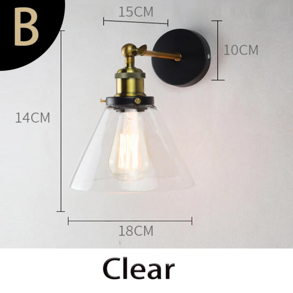 New Stylish Retro Vintage Industrial Loft Wall Sconce with Clear Glass Shade and Metal Triangle Oval Design - Vintage Industrial