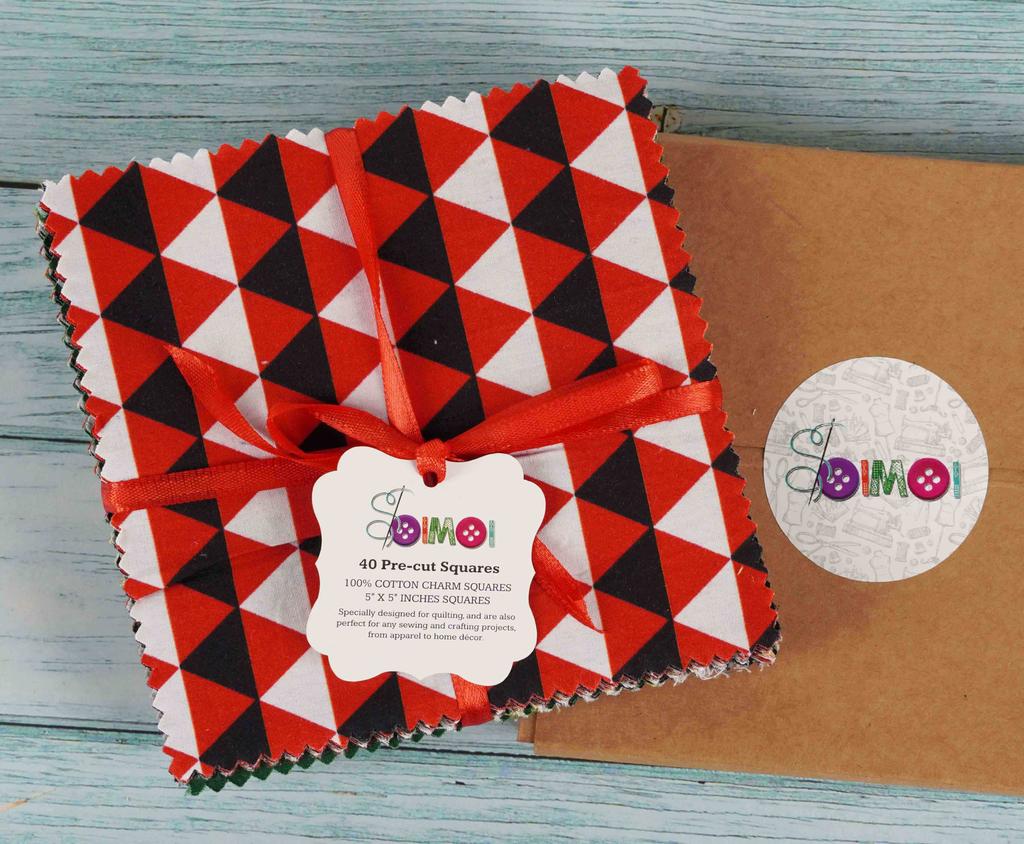 Soimoi Christmas Theme Print Precut 5-inch Cotton Fabric Quilting Squares Charm Pack DIY Patchwork Sewing